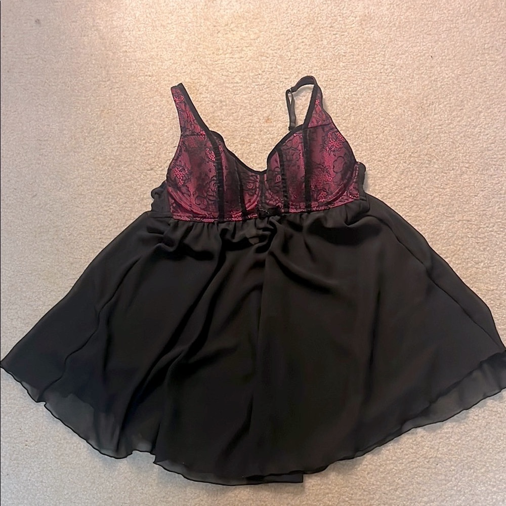 Fashion Bug Red and Black Chemise with Sheer Skirt